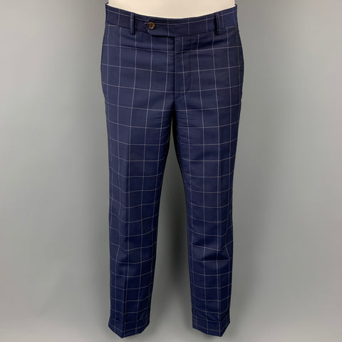 SAMUELSOHN for WILKES BASHFORD Size 38 Regular Navy & White Window Pane Wool / Mohair Suit