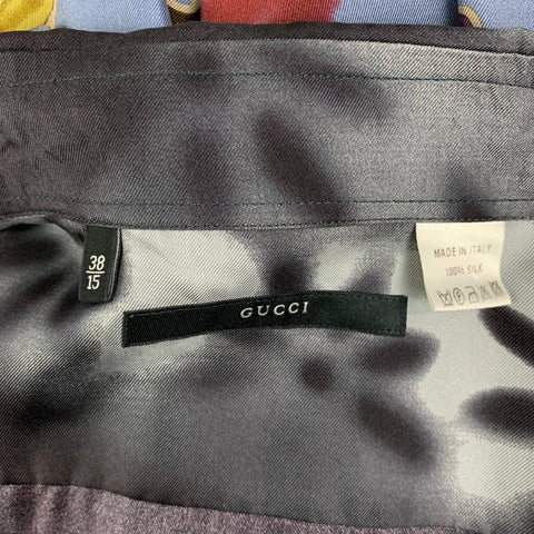GUCCI by Tom Ford 2003 Size S Blue Floral Silk Button Up Long Sleeve Shirt