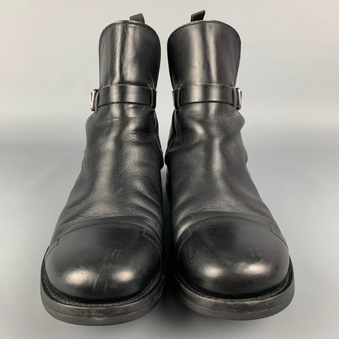 PRADA Size 10 Black Leather Ankle Strap Boots