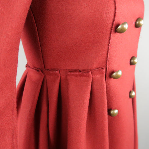 LANVIN Petite Burgundy Wool Blend Double Breasted Military Skirt Coat