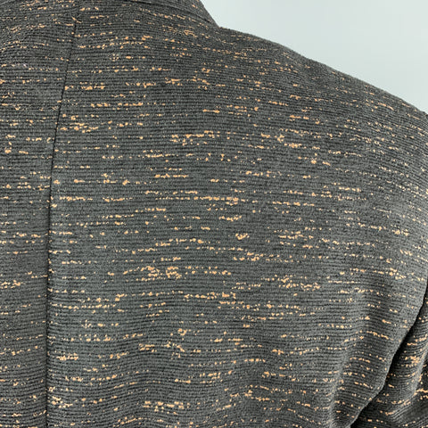 LANVIN Black & Copper Heather Textured Notch Lapel Sport Coat