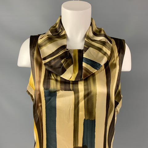 VERTIGO Size L Taupe Multicolor Silk & Spandex Color Block Blouse