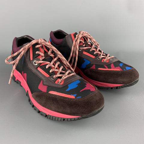LANVIN Size 10 Black & Pink Mixed Materials Nylon Lace Up Sneakers