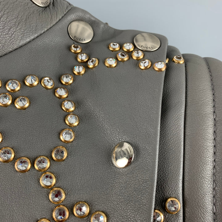 GUCCI FW2018 Runway Talla 2 Chaqueta corta con tachuelas de cuero gris dorado