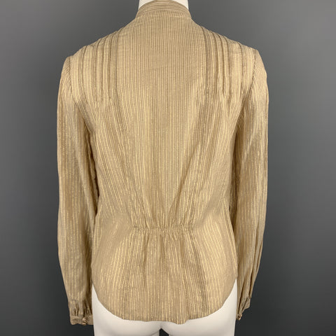 3.1 PHILLIP LIM Size 4 Gold Metallic Striped Sequin Bib Blouse