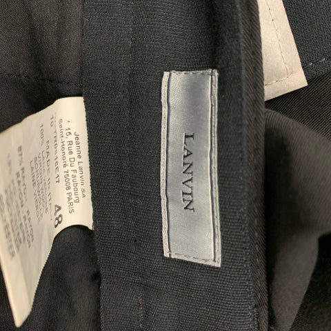 LANVIN Size 32 Black Silver Virgin Wool Flat Front Casual Pants