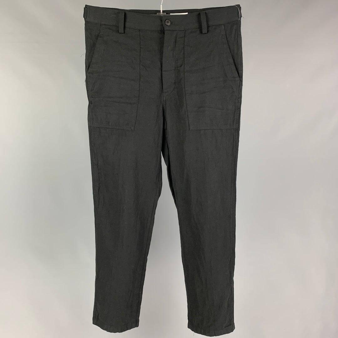 VISVIM Size L Black Linen Blend Zip Fly Alda Pants