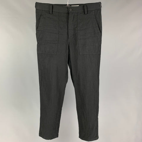 VISVIM Talla L Pantalones Alda con cremallera y mezcla de lino negro