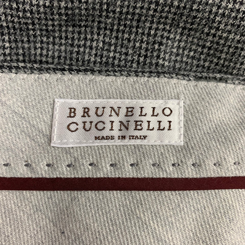 BRUNELLO CUCINELLI Talla 34 Pantalón de vestir con parte delantera plana de lana de pata de gallo gris y negro