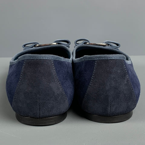 SALVATORE FERRAGAMO Talla 7 Bailarinas de ante azul marino