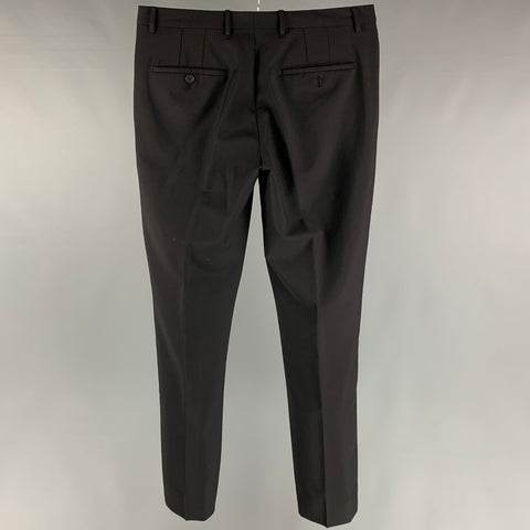 PAUL SMITH The Kensington Taille 30 Pantalon habillé en laine noire avec braguette zippée
