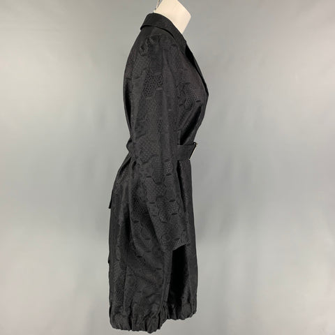 DRIES VAN NOTEN Size S Black Silk Hidden Snaps Belted Coat