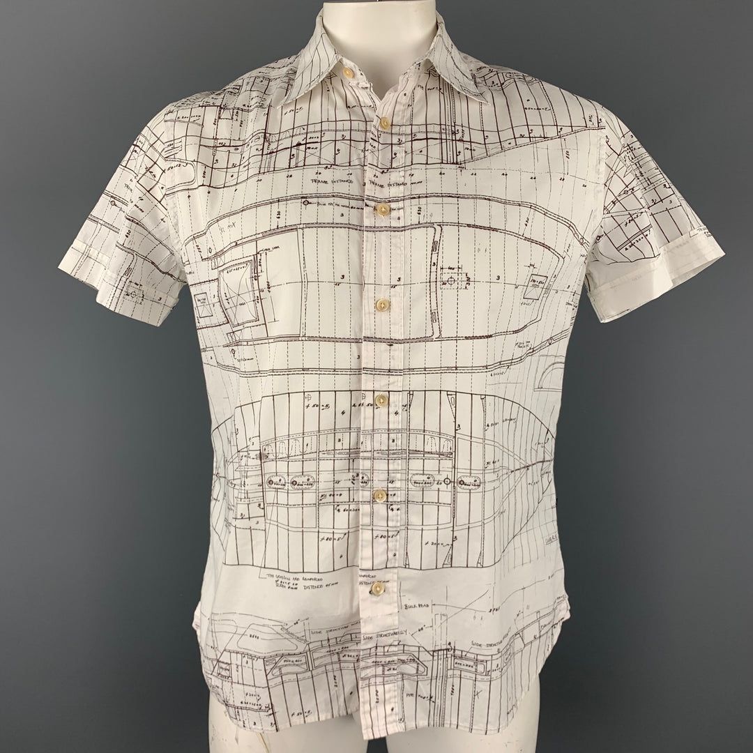 PAUL SMITH JEANS Talla L Camisa de manga corta con botones de algodón con estampado blanco