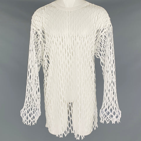 DRIES VAN NOTEN Size M White Mesh Polyester Crew Neck Pullover