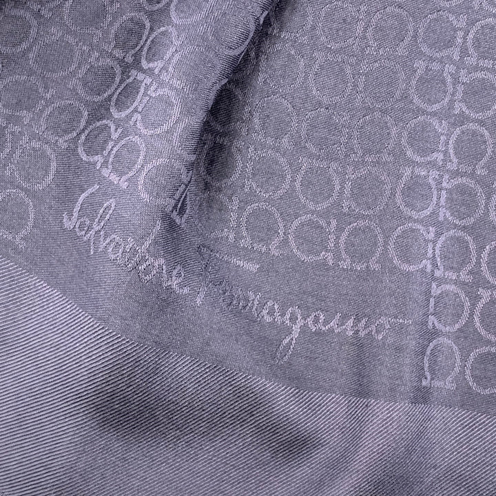 SALVATORE FERRAGAMO Navy Logo Silk Wool Jacquard Scarf