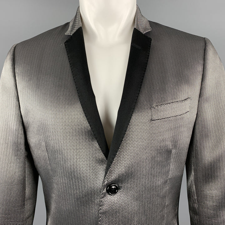 DOLCE & GABBANA Size 40 Silver & Black Herringbone Silk Blend Sport Coat