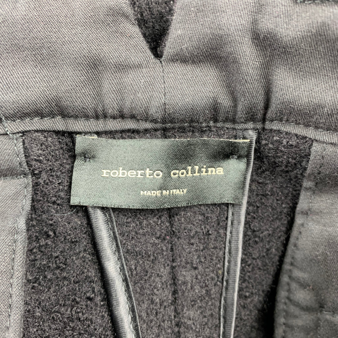 ROBERTO COLLINA Talla 30 Pantalones casuales con bragueta de botones de lana de lana texturizada negra