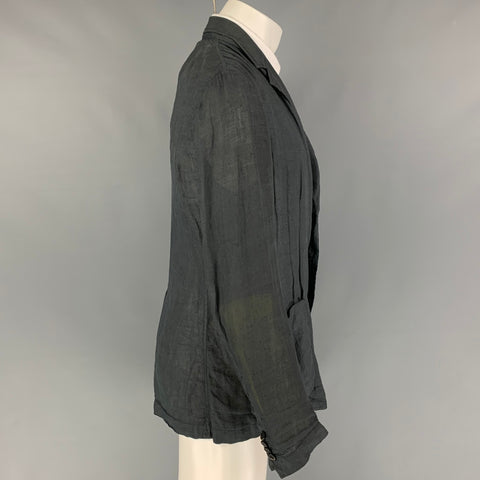 BARENA Taille 40 Manteau de sport à revers cranté en lin froissé ardoise