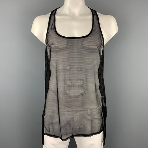 DSQUARED2 Size M Black Mesh Polyester Blend Oversized Tank Top