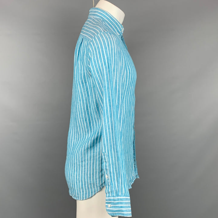 J CREW Size S Teal Stripe Linen Slim Fit Long Sleeve Shirt