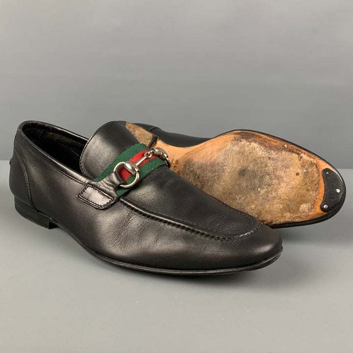 GUCCI Size 8.5 Black Leather Horsebit Loafers