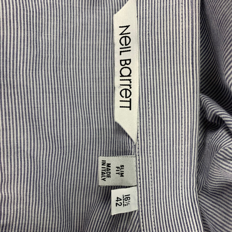 NEIL BARRETT Taille L Chemise à manches longues en coton à rayures bleues à bords bruts