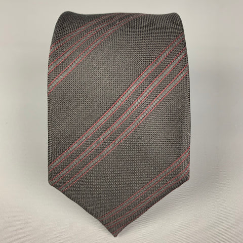 YOHJI YAMAMOTO Black Red Diagonal Stripe Silk Tie