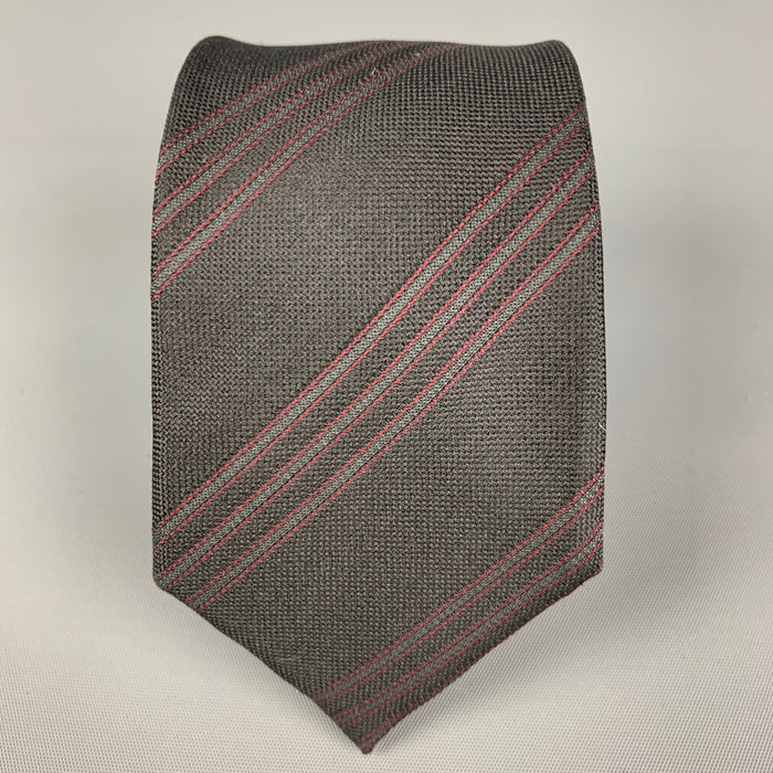 YOHJI YAMAMOTO Black Red Diagonal Stripe Silk Tie