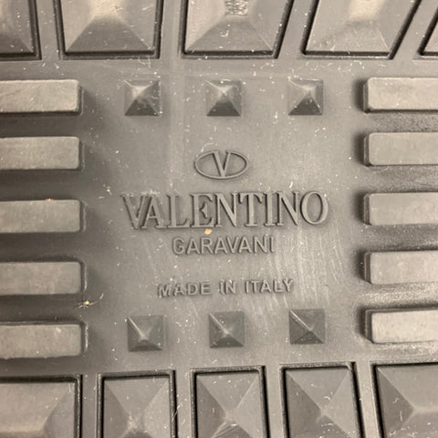 VALENTINO Talla 10 Zapatillas con cordones de cuero de camuflaje negro y plateado