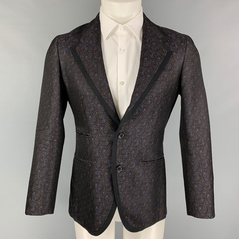 CAMOSHITA para UNITED ARROWS Talla 42 Abrigo deportivo de jacquard paisley marrón marino dorado