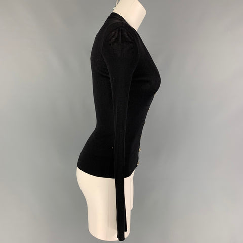 DOLCE & GABBANA Size 4 Black Cotton Ribbed V-Neck Cardigan