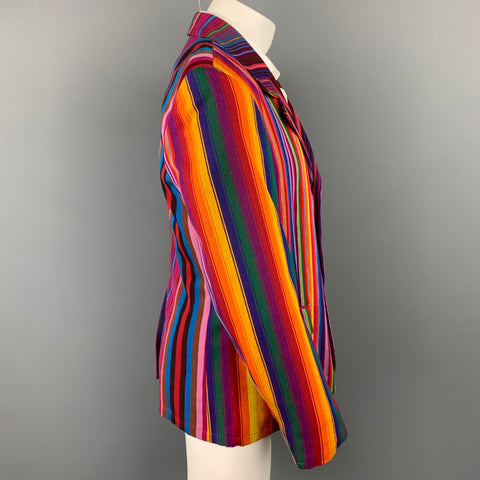 AGNES B. Size 40 Multi-Color Stripe Cotton Notch Lapel Sport Coat