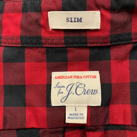 J.CREW Size L Red Black Checkered Cotton One pocket Long Sleeve Shirt