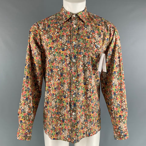 TRES BIEN Size S Multi-Color Floral Cotton Button Up Long Sleeve Shirt