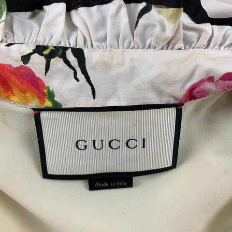 GUCCI Size 2 Beige Floral Cotton Ruffle Pussy Bow Cocktail Dress