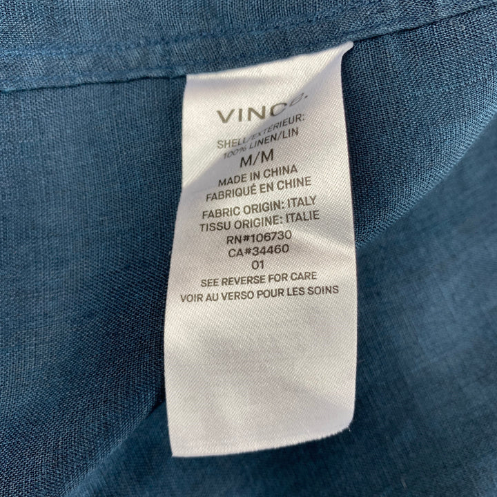 VINCE Size M Navy Linen Button Up Long Sleeve Shirt