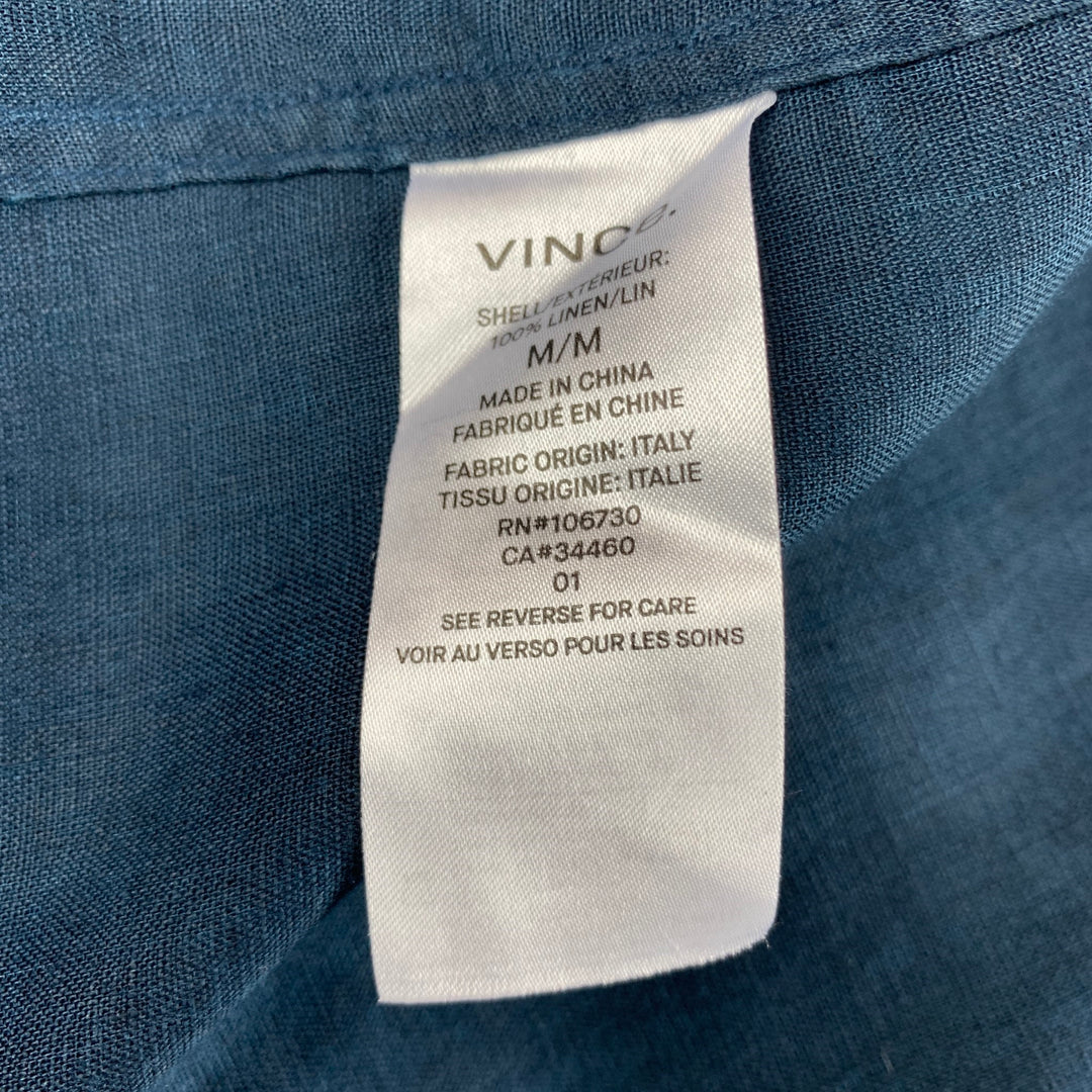VINCE Camisa de manga larga con botones de lino azul marino talla M