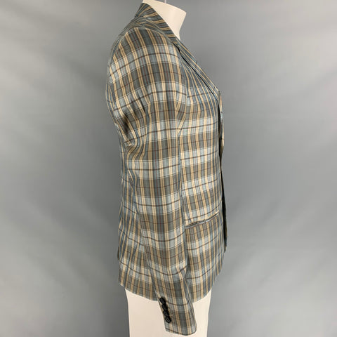 MARC by MARC JACOBS Size L Grey Khaki Plaid Silk Notch Lapel Sport Coat