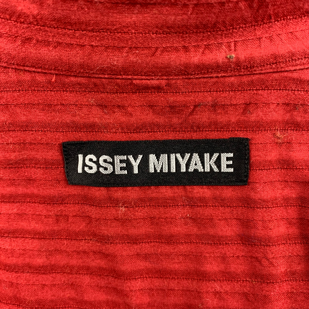 ISSEY MIYAKE Taille L Chemise à manches longues boutonnée en coton bicolore brique