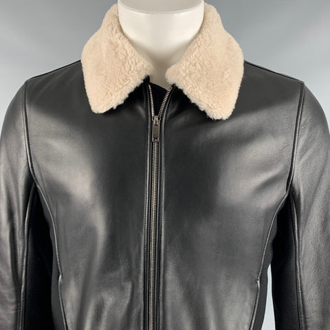 THEORY Size M Black Cream Shearling Bomber Jacket
