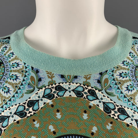 ETRO Size 6 Mint Blue Cotton Knit Silk Scarf Front Pullover