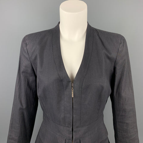 GIORGIO ARMANI Taille 6 Veste zippée en soie / lin ardoise