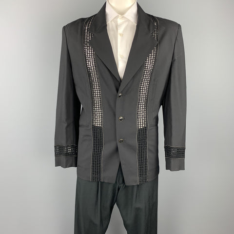 Vintage MATSUDA Size 42 Black Rayon / Wool Notch Lapel Suit