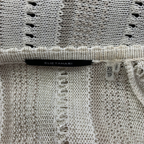 ELIE TAHARI Size XS Beige & Silver Cotton Blend Cardigan