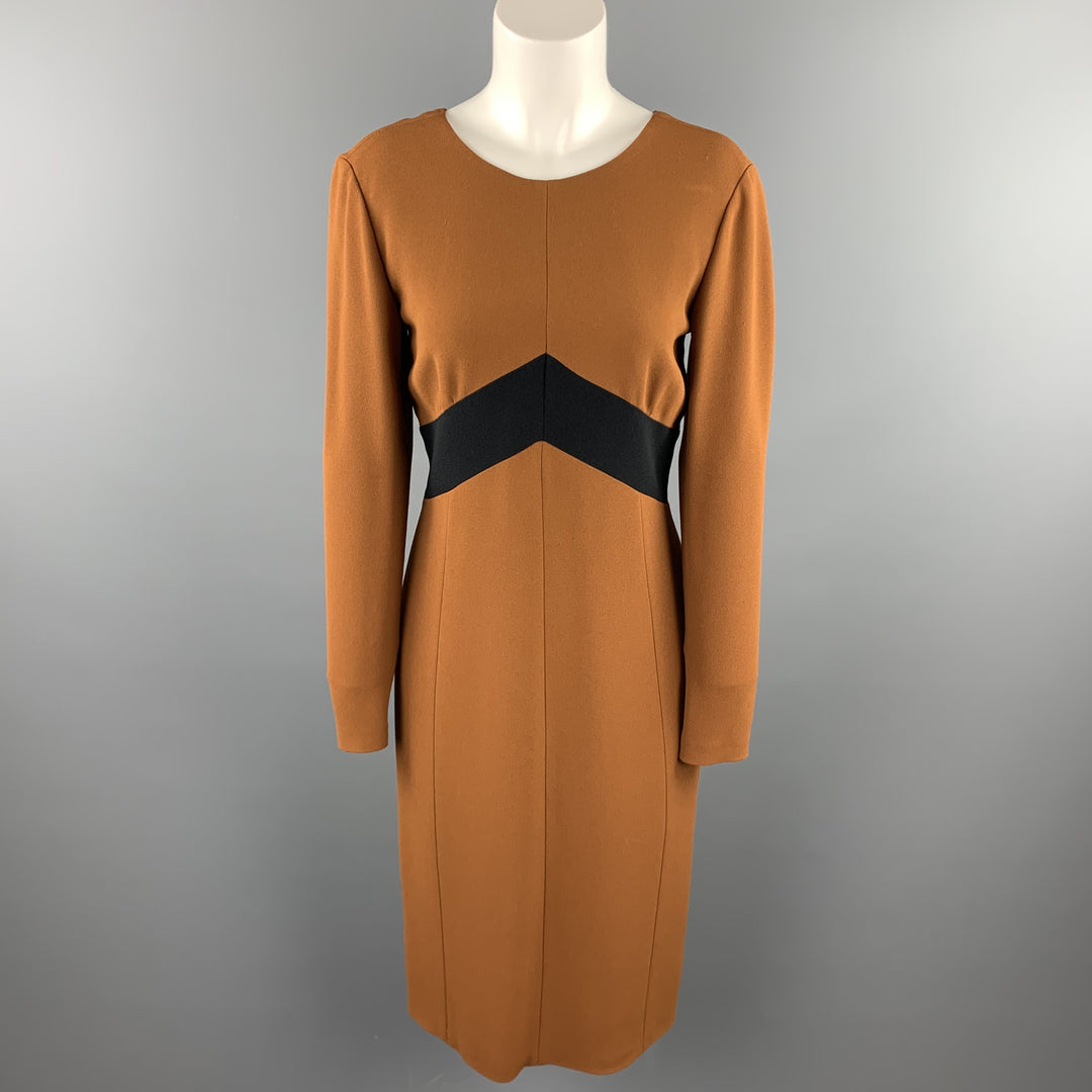 BURBERRY PRORSUM Size 10 Rust Brown Color Block Crepe A-Line Dress Sui Generis Designer Consignment BURBERRY PRORSUM Size 10 Rust Brown Color Block Crepe A-Line Dress Sui Generis Designer Consignment