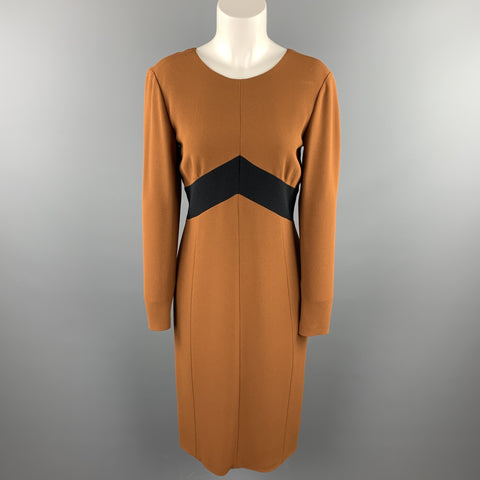 BURBERRY PRORSUM Taille 10 Robe trapèze en crêpe color block marron rouille