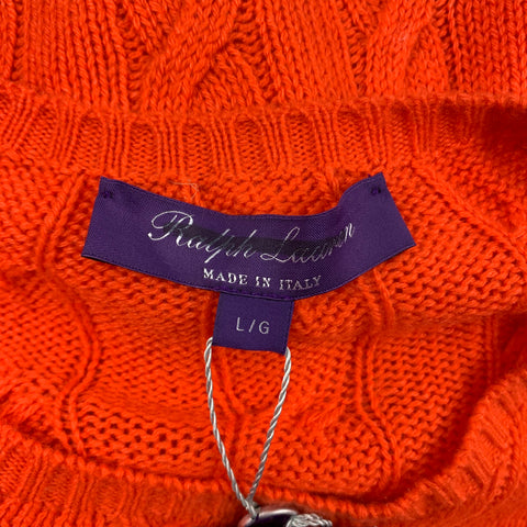 RALPH LAUREN Collection Size L Orange Cashmere Cable Knit Crew-Neck Sweater