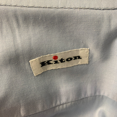 KITON Size XL Light Blue Solid Cotton Spread Collar Long Sleeve Shirt