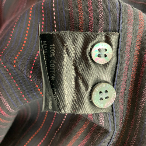 TED BAKER Size L Black Red Stripe Cotton French Cuff Long Sleeve Shirt