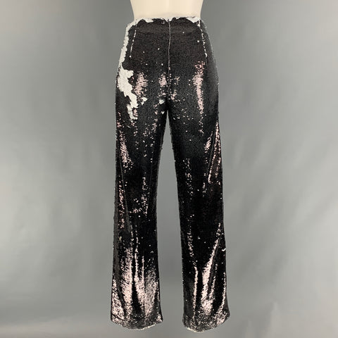 MSGM Size S Black White Polyester Blend Sequined Side Zipper Dress Pants